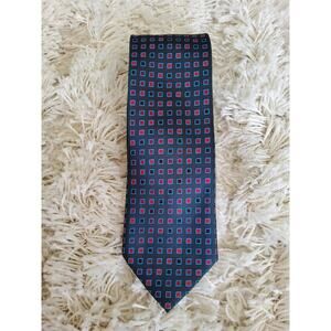 Covington Satin Tie Blue Red Geometric Square Pattern Classic Mens Necktie